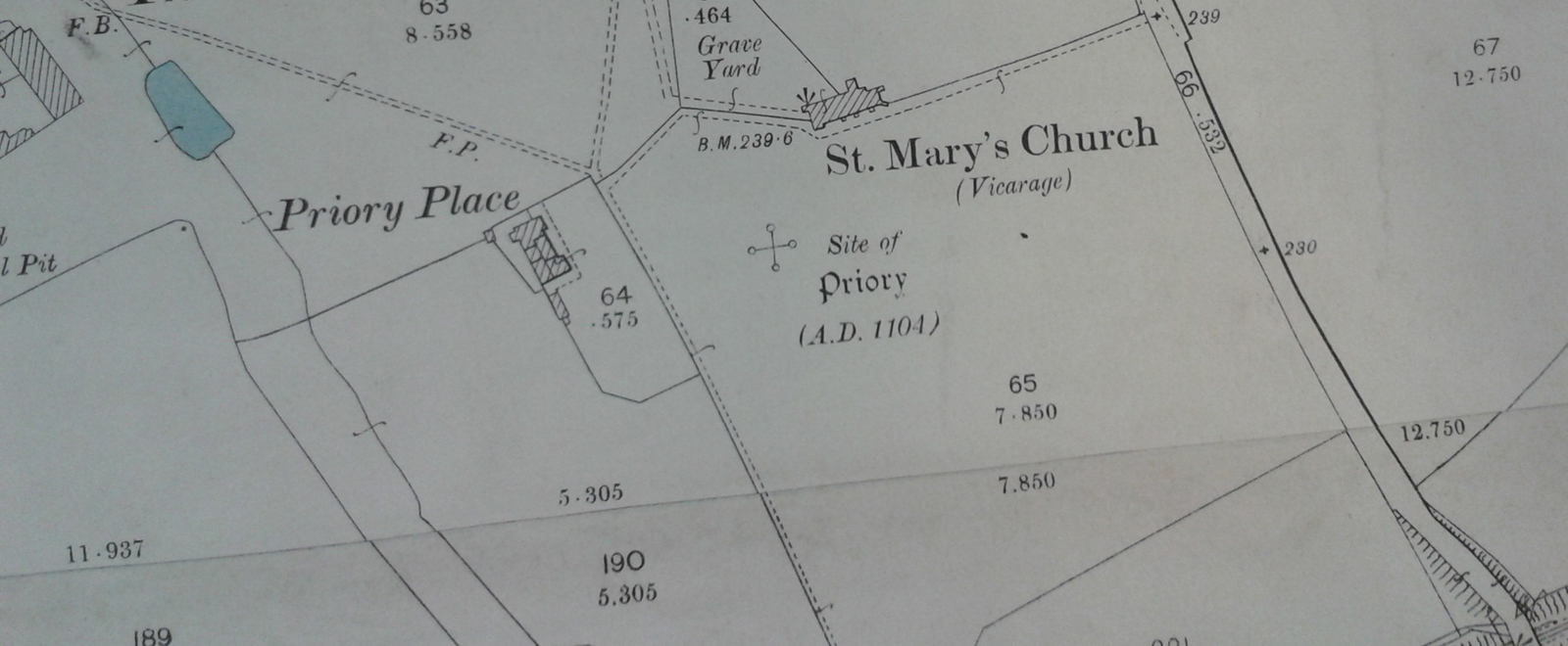 Old Ordance Survey Map showing the archaeological site of an ancient Priory in Essex